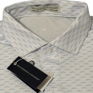 Holderness & Bourne Whitecap Shirt Skye Blue Wave Print‎ Polo XXL Tailored Fit